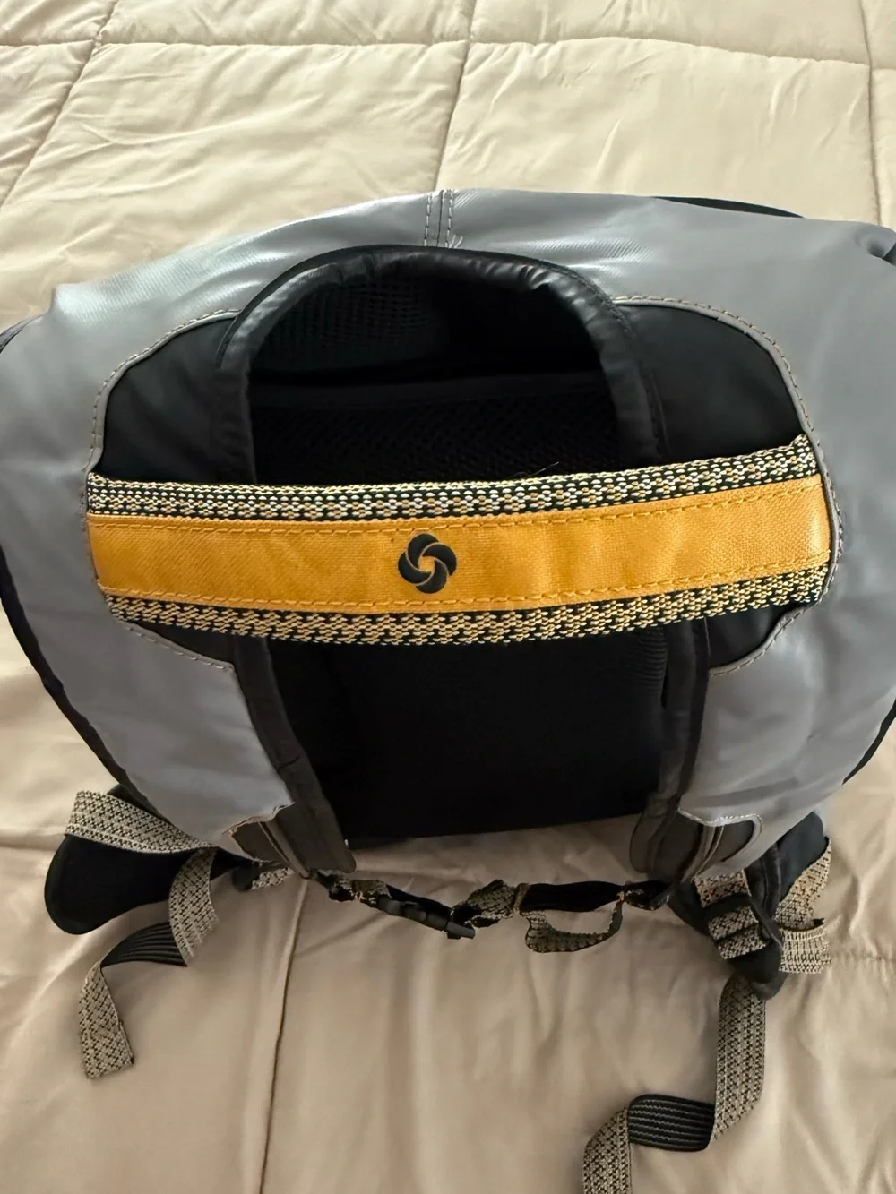 Samsonite Gray Backpack with Black Accents and Gold Zippers
